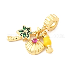 Brass Pave Camellia Cubic Zirconia European Dangle Charms&nbsp;KK-F904-12G