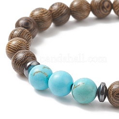7Pcs 7 Style Natural & Synthetic Mixed Gemstone & Wenge Wood Beaded Stretch Bracelets Set&nbsp;BJEW-JB09157