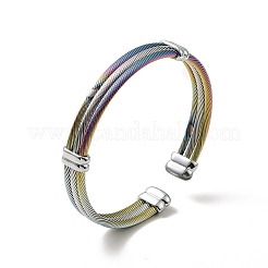304 Stainless Steel Triple Layer Twist Rope Open Cuff Bangle for Women&nbsp;BJEW-P283-09M