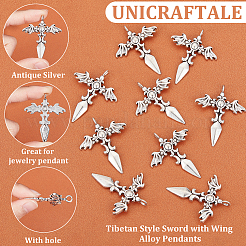 30Pcs Tibetan Style Sword with Wing Alloy Pendants&nbsp;TIBEP-UN0001-08