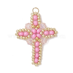 7Pcs 7 Colors Glass Seed Beaded Cross Pendants&nbsp;PALLOY-MZ00826