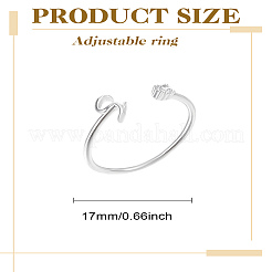 1Pc Letter Brass Rhinestone Open Cuff Rings for Women&nbsp;AJEW-LP0004-47S-S