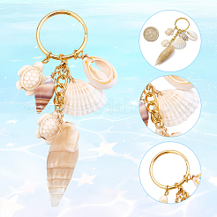 6Pcs 6 Styles Ocean Style Natural Shell with Synthetic Turquoise & Spiral Shell Keychains&nbsp;KEYC-SP0001-56