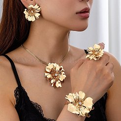 Flower Alloy Rhinestones Pendant Necklaces & Rings & Earring & Cuff Bangles Sets for Women&nbsp;FS-WGD7FD8-01