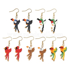 5 Pairs 304 Stainless Steel MIYUKI Glass Seed Beads Bird Dangle Earrings&nbsp;EJEW-MZ00555