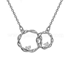 Occidental Style Brass Crystal Rhinestone Twisted Two Rings Heart Necklaces for Women&nbsp;WG6907A-01