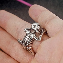 Alloy Skeleton Open Cuff Rings&nbsp;SKUL-PW0002-007AS