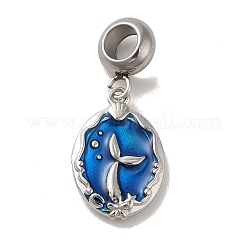 304 Stainless Steel Dodger Blue Enamel European Dangle Charms&nbsp;STAS-G308-34P