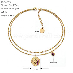 304 Stainless Steel Pave Deep Pink Cubic Zirconia Charm 2-Strand Bracelets&nbsp;WGC9028-03