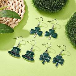 3 Pair 3 Style Saint Patrick's Day Alloy Enamel Dangle Earrings with Brass Pins for Women&nbsp;EJEW-JE05347