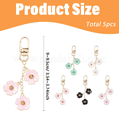 5 Styles Flower Alloy Enamel Pendant Decorations&nbsp;HJEW-YW00305