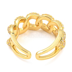 Curb Chains Shape Brass Open Cuff Rings with Cubic Zirconia&nbsp;RJEW-Q781-04G