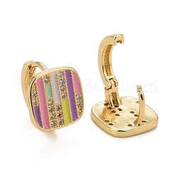 Colorful Enamel Stripe Rectangle Hoop Earrings with Cubic Zirconia&nbsp;EJEW-I265-06G