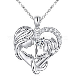 925 Sterling Silver Pave Clear Cubic Zirconia Heart Mother with Baby Pendant Necklaces for Mother's Day&nbsp;FS-WG28A46-01