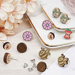 6 Pairs 6 Style Natural Wood Stud Earrings&nbsp;EJEW-SC0001-45