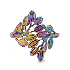 Rainbow Color Ion Plating(IP) 304 Stainless Steel Leaf Wrap Open Cuff Ring for Women&nbsp;RJEW-A005-12