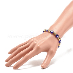 Flat Round with Evil Eye Lampwork Stretch Bracelet Synthetic Hematite&nbsp;BJEW-JB07880-01