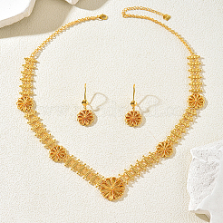 Elegant Brass Flower Charm Necklace & Earrings Sets for Women&nbsp;EH6760
