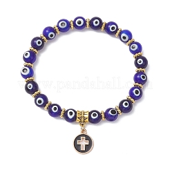 Flat Round with Cross Alloy Enamel Charm Bracelets&nbsp;BJEW-JB12269-01