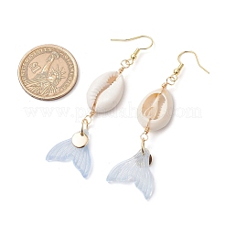 Natural Cowrie Shell Glass Dangle Earrings&nbsp;EJEW-JE06385-03