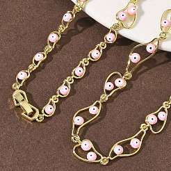 Brass Enamel Evil Eye Link Chain Necklaces&nbsp;NJEW-G183-01G