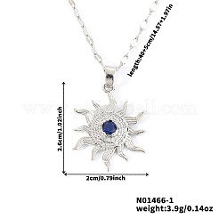 Brass Pave Clear & Blue Cubic Zirconia Sun Pendant Necklaces for Women&nbsp;RG3792-1