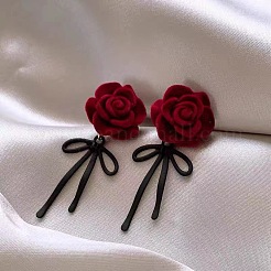 French Vintage Velvet Alloy Rose Dangle Stud Earrings&nbsp;FS-WGD8096-01