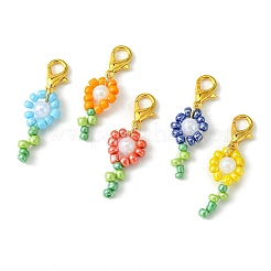 50Pcs 5 Colors Flower Glass Seed Bead Pendant Decorations&nbsp;HJEW-CJ0001-09