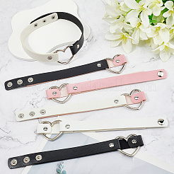 6Pcs 6 Styles Adjustable Gothic Two Tone PU Leather Alloy Heart Choker Necklaces for Women&nbsp;NJEW-CL0007-07