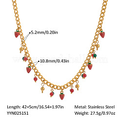 Fruit Series Red Strawberry Watermelon 304 Stainless Steel Enamel Tassel Bib Necklaces&nbsp;DU8784-1