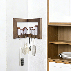 Wooden Wall-Mounted Corner Key Holder with 4 Metal Hooks&nbsp;ODIS-WH0030-320