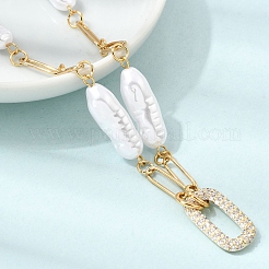 304 Stainless Steel Micro Pave Clear Cubic Zirconia Rectangle Pendant Plastic Pearl Beaded Chain Necklaces&nbsp;SA-CBAF6AD-05G
