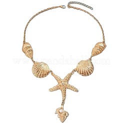 Summer Beach Alloy Crystal Rhinestone Shell Shape Starfish Pendant Necklaces for Women&nbsp;FS-WGE00B6-01