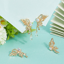 2 Pairs Brass Pave Clear Cubic Zirconia Butterfly Stud Earring Findings&nbsp;KK-BBC0018-66