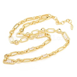 7MM Brass Pave Cubic Zirconia Figaro Chain Necklaces&nbsp;NJEW-D324-04G-06