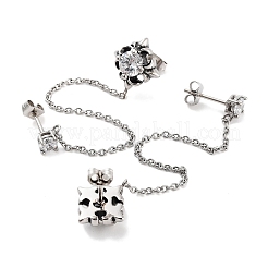 Flower 316 Surgical Stainless Steel Pave Clear Cubic Zirconia Dangle Chains Stud Earrings&nbsp;EJEW-Z050-61AS