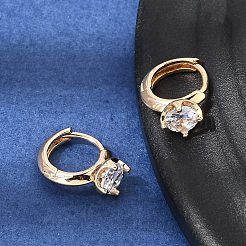 Brass Micro Pave Cubic Zirconia Hoop Earrings&nbsp;KK-CBAD29A-06G
