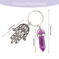 12Pcs 12 Style Bullet Gemstone & Glass Pendant Keychain with Hamsa Hand/Hand of Miriam with Eye Charm&nbsp;KEYC-GL0001-05
