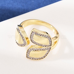Brass Micro Pave Cubic Zirconia Cuff Rings&nbsp;RJEW-C140-10G
