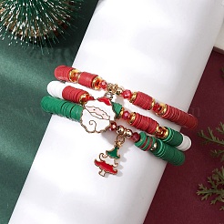 3Pcs 3 Styles Handmade Polymer Clay Beaded Stretch Bracelet Sets&nbsp;BJEW-TA00499