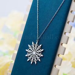 Christmas 304 Stainless Steel Snowflake Pendant Necklaces&nbsp;FS-WG2B4AB-01