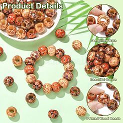 50Pcs 5 Colors Printed Wood Beads&nbsp;WOOD-CJ0002-72