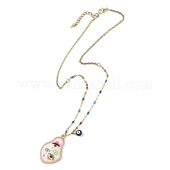 Printed Alloy Enamel Pear & Brass Enamel Evil Eye Pendant 304 Stainless Steel Enamel Dapped Chain Necklaces for Women&nbsp;NJEW-JN06361