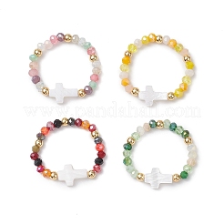 4Pcs Electroplate Mixed Color Glass Rings&nbsp;RJEW-JR00934