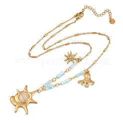 304 Stainless Steel Crystal Rhinestone and Cat Eye Conch Shape Octopus Pendant Dyed Natural Shell Bamboo Stick Link Chain Necklaces&nbsp;NJEW-K252-11G