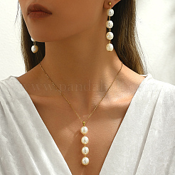 Elegant Round Plastic Imitation Pearl Pendant Necklaces & Earrings Set for Women&nbsp;GY5853