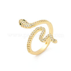 Snake Brass Micro Pave Clear Cubic Zirconia Open Cuff Rings for Women&nbsp;RJEW-G343-28G