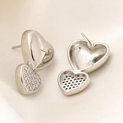 Rack Plating Heart Brass Micro Pave Clear Cubic Zirconia Stud Earrings&nbsp;EJEW-H143-26P