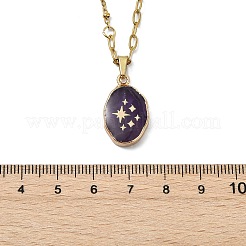 Brass Natural Amethyst Oval Pendant 304 Stainless Steel Mixed Chain Necklaces for Women&nbsp;NJEW-JN06046