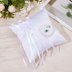 Squre with Bowknot Polyester Wedding Finger Ring Display Pillow&nbsp;DIY-WH0899-722